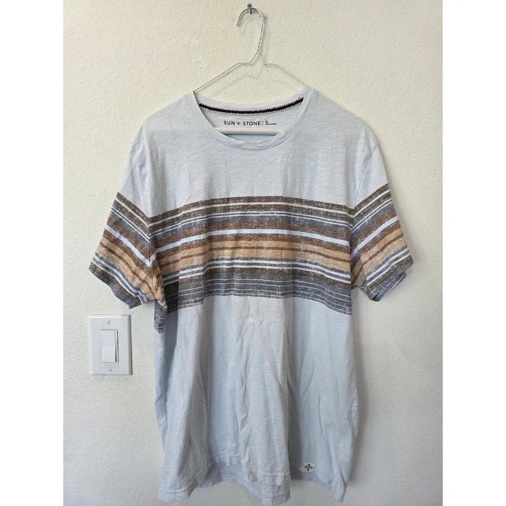 Sun And Stone‎ Mens Rugged Stripe T Shirt Sz XL Gray Brown Surfercore Casual